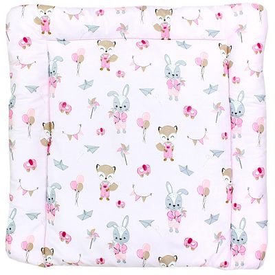 TupTam Baby Changing Pad with Patterned Cotton Cover, Fox/Rabbit/Pink, 70 x 70 cm