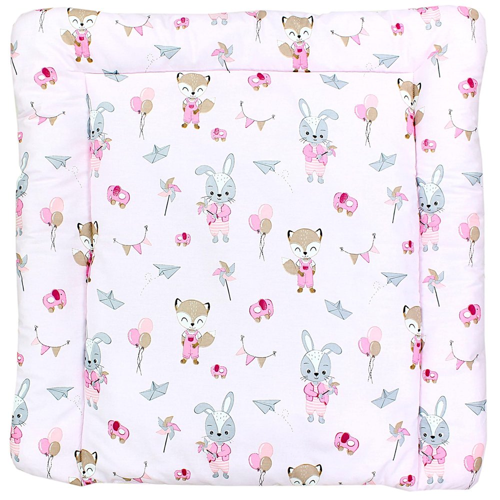TupTam Baby Changing Pad with Patterned Cotton Cover, Fox/Rabbit/Pink, 70 x 70 cm