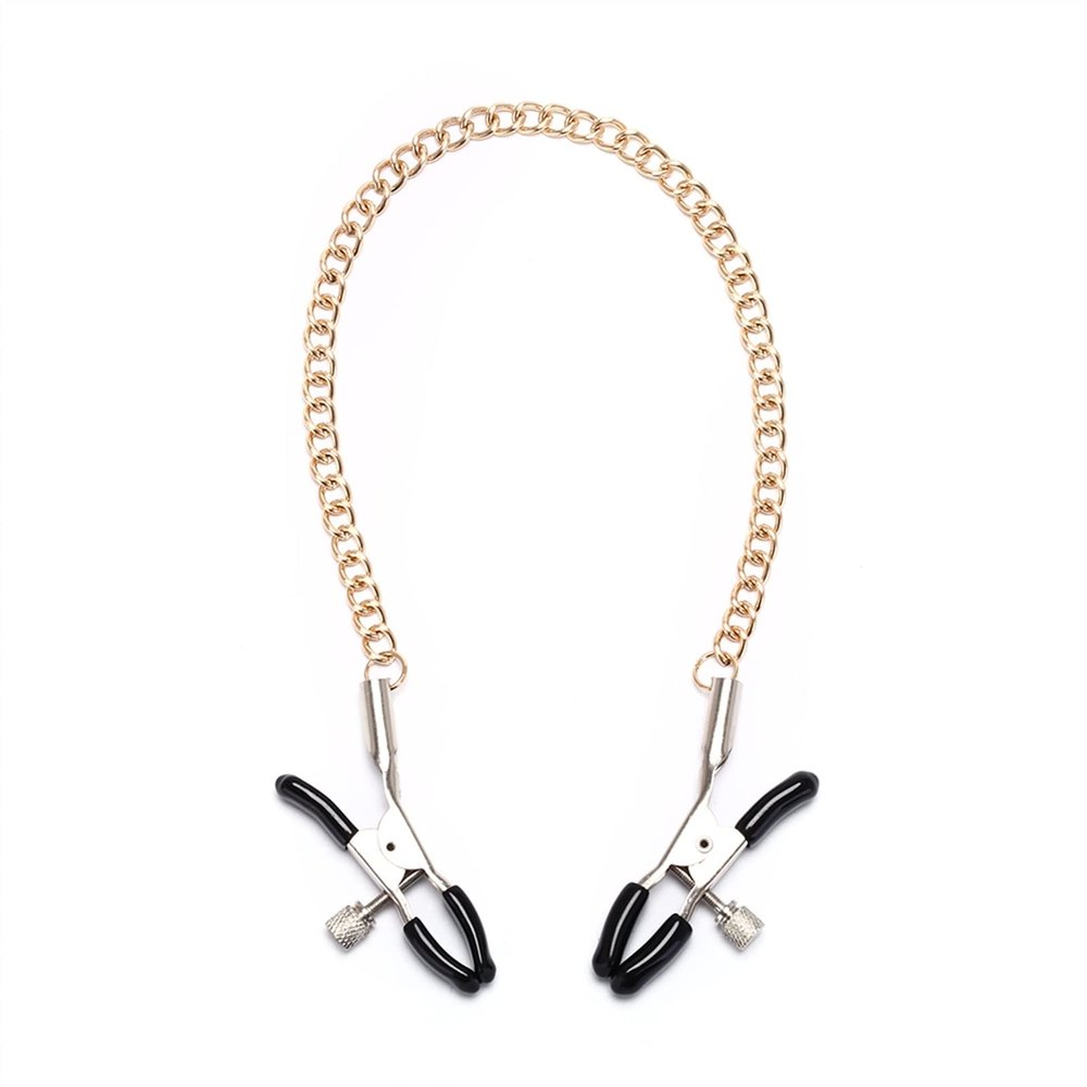 ROLOL Long Metal Nipple Clamps with Gold Chain - 1 Pair