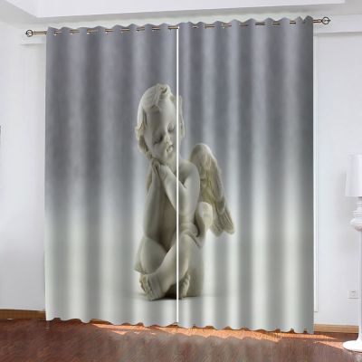 YANGLD Blackout Curtains with Cute Angel Pattern, 2-Piece Set, 200 x 160 cm