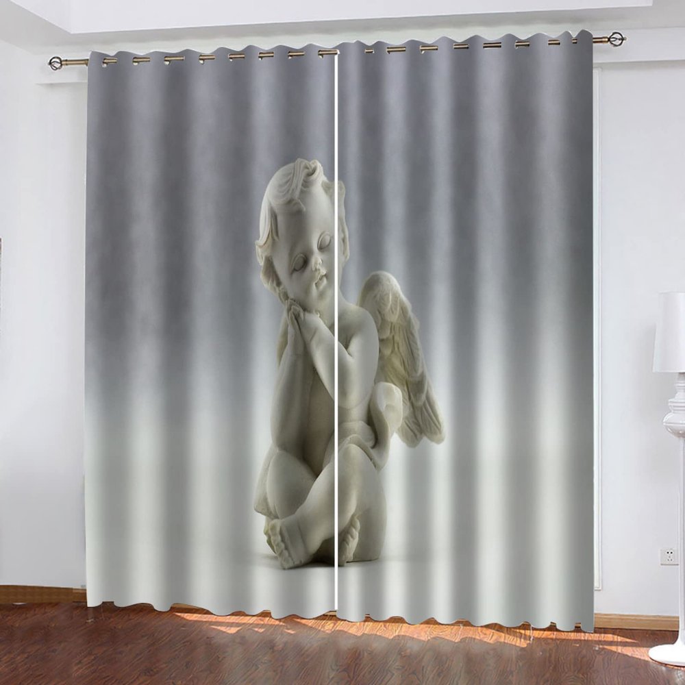 YANGLD Blackout Curtains with Cute Angel Pattern, 2-Piece Set, 200 x 160 cm