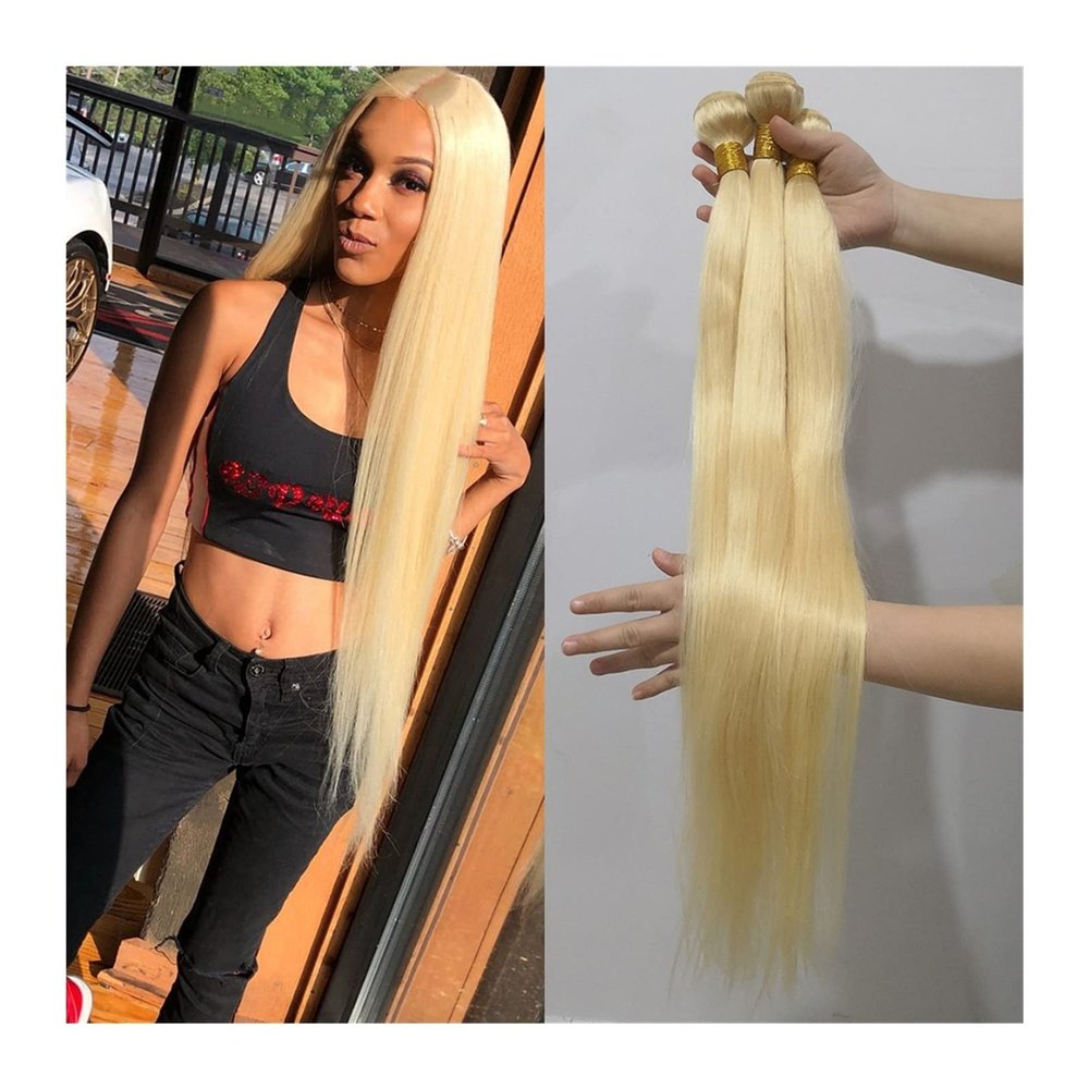 LUCBEI 613 Blonde Brazilian Straight Human Hair Bundles, 3 Bundles, 18"