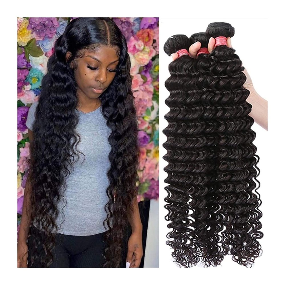 Deep Wave Brazilian Virgin Human Hair Bundles, 8–30 in, Natural Black