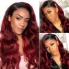 Brazilian Body Wave Ombre Human Hair Bundles with Lace Closure, 1B/Burgundy view 2
