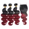 Brazilian Body Wave Ombre Human Hair Bundles with Lace Closure, 1B/Burgundy view 3