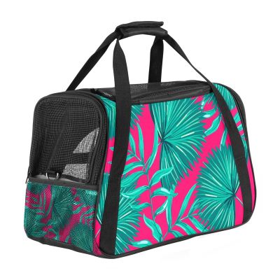 Airline-Approved Soft-Sided Pet Carrier with Green Plant Leaves