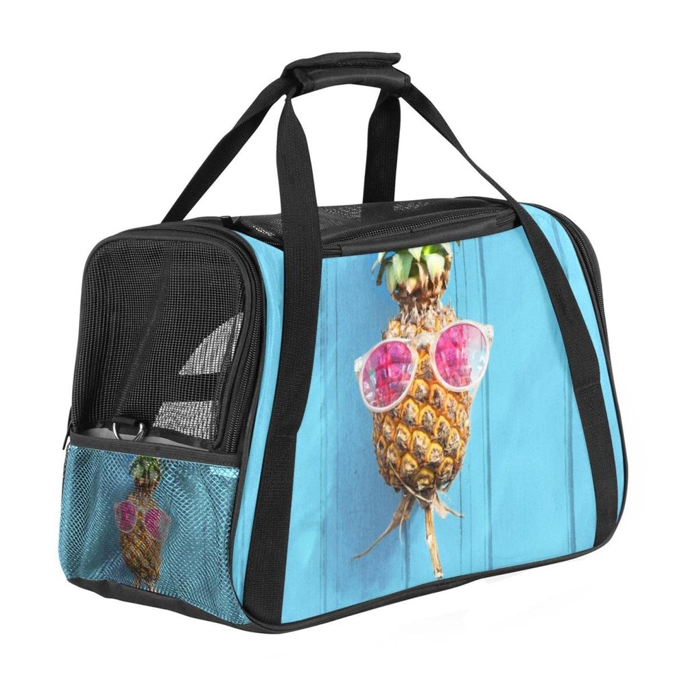 Pet Carrier with Tropical Pineapple Sunglasses Design, Soft-Sided, Foldable, Airline-Approved