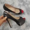 QIANKUN Women's Sexy Open-Toe Platform Stiletto High Heels, Patent Leather, Red/Purple, Size 41 view 3