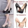 QIANKUN Women's Sexy Open-Toe Platform Stiletto High Heels, Patent Leather, Red/Purple, Size 41 view 4
