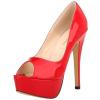 QIANKUN Women's Sexy Open-Toe Platform Patent Leather High Heels, Red Wedding Stilettos, Size 38 view 1