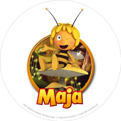 Maya the Bee on Mushroom Cake Topper, Round, 16–38 cm (16 cm)