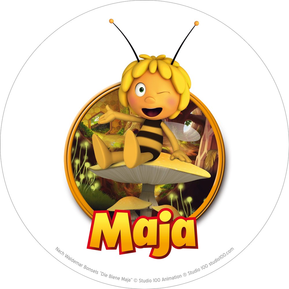 Maya the Bee on Mushroom Cake Topper, Round, 16–38 cm (16 cm)