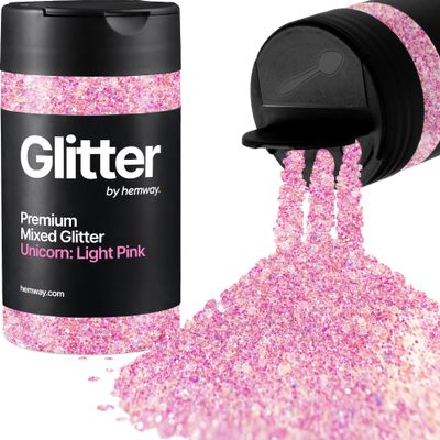 Hemway Chunky Glitter 105g/3.7oz Mixed Craft Glitter Powder, Sequins and Metallic Flakes for Nail Art, Body, Face, Eyes, Hair, Festivals, Epoxy Resin, Tumblers, Crafts and Parties – Unicorn Light Pink Mix