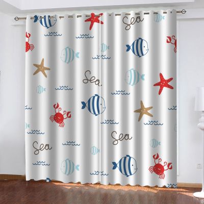 BOVZOX 3D Blackout Curtains, 2-Pack, 132 x 210 cm, Colorful Cartoon and Goldfish Print