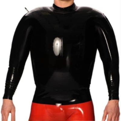 Black Sexy Inflatable Latex Shirt with Long Sleeves and Rear Zipper, Transparent Black, XXL