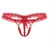 Aislor Men's Ruffled Lace Thong, Transparent Open-Crotch T-Back, Sissy Underwear, Red, One Size view 1