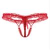 Aislor Men's Ruffled Lace Thong, Transparent Open-Crotch T-Back, Sissy Underwear, Red, One Size view 2