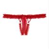 Aislor Men's Ruffled Lace Thong, Transparent Open-Crotch T-Back, Sissy Underwear, Red, One Size view 3