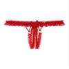 Aislor Men's Ruffled Lace Thong, Transparent Open-Crotch T-Back, Sissy Underwear, Red, One Size view 4
