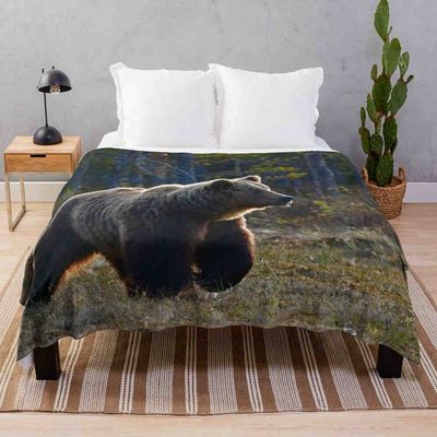 3D Grizzly Bear Print Flannel Throw Blanket – Lightweight Hypoallergenic Plush Blanket for Adults and Children