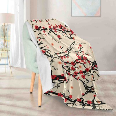 3D Plum Blossom Flannel Blanket, Super-Soft Decorative Blanket for Couch, Bed, or Sofa