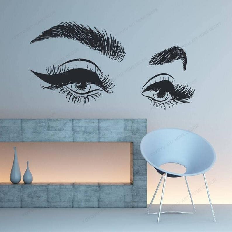 Eyelashes Wall Decal, Eyes and Eyebrows Wall Art, 57 x 28 cm