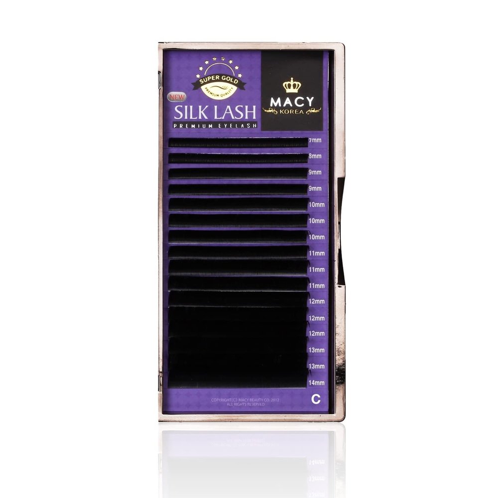 P-Beauty Cosmetic Accessories | Macy Silk Lashes | Individual Lashes for Professional Eyelash Extensions | Curl: B | Thickness: 0.25 mm | Length: 7–14 mm