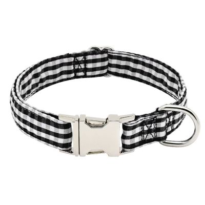 TONYFY Adjustable Dog Collar, Soft Webbing, Vintage Plaid, Black, S