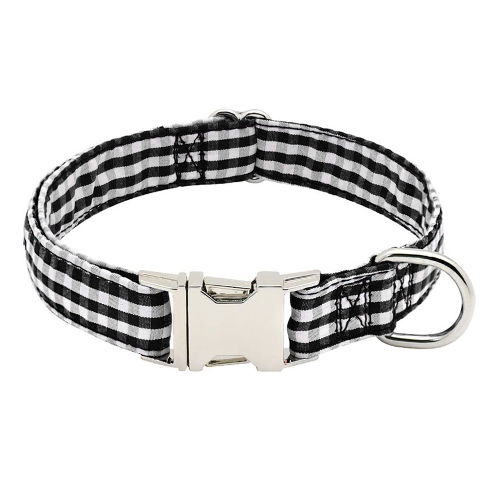 TONYFY Adjustable Dog Collar, Soft Webbing, Vintage Plaid, Black, S