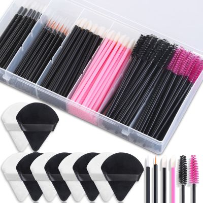 Disposable Makeup Applicator Set with Puffs, Mascara Wands, Lip Applicators and Liner Brushes