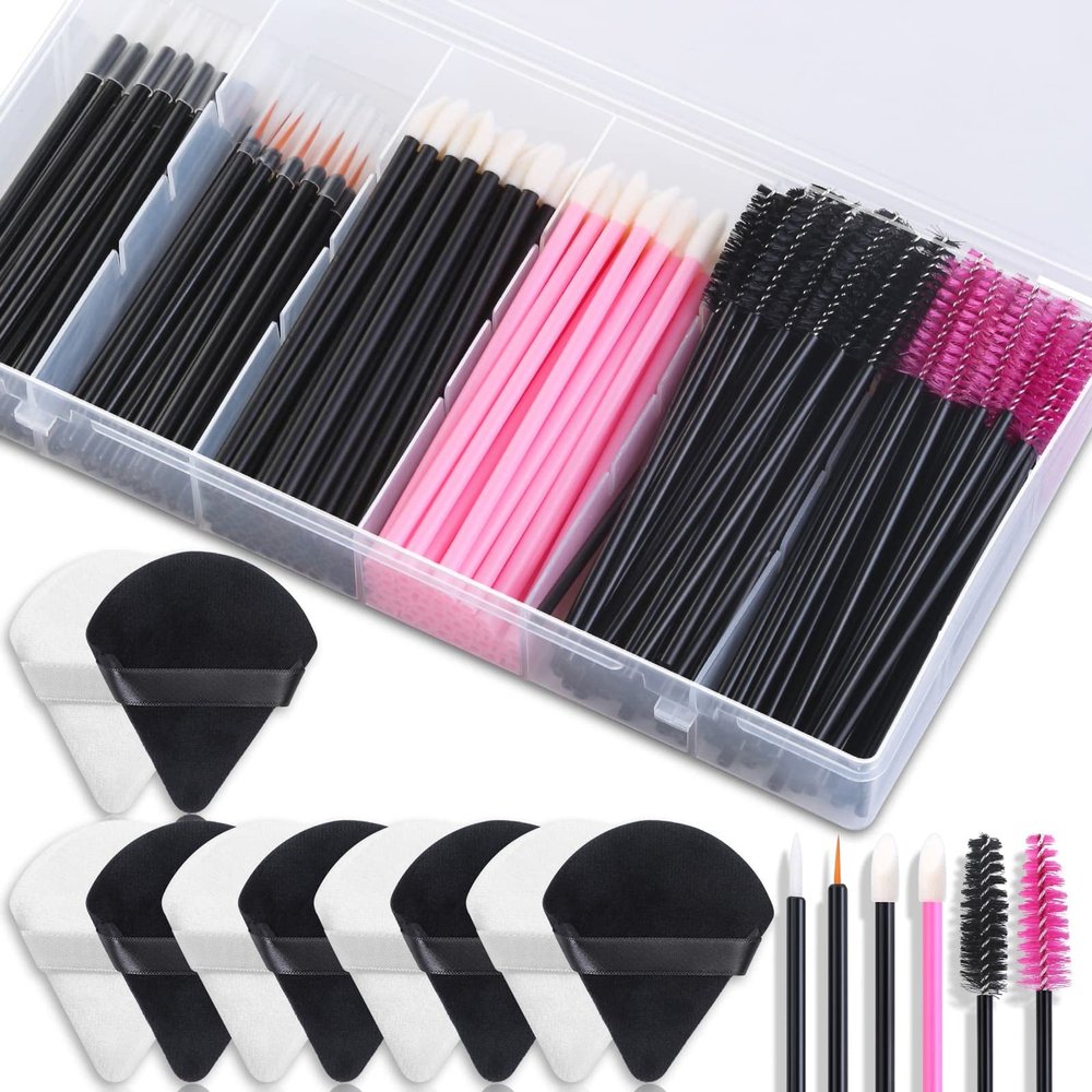 Disposable Makeup Applicator Set with Puffs, Mascara Wands, Lip Applicators and Liner Brushes