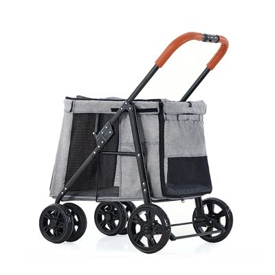 Premium Luxury 4-Wheel Dog Stroller for Large Dogs, Foldable Pet Carrier, Gray