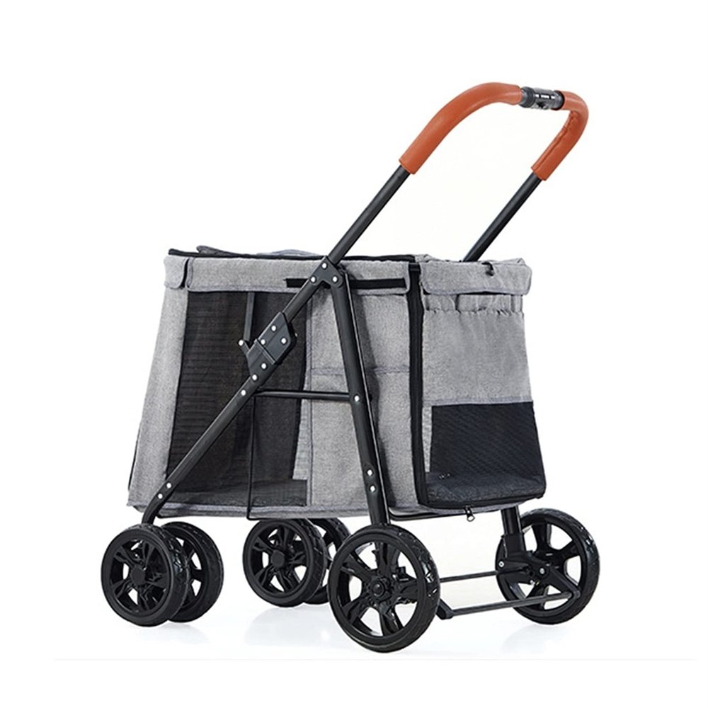 Premium Luxury 4-Wheel Dog Stroller for Large Dogs, Foldable Pet Carrier, Gray