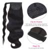 12–26 in Long Wavy Brazilian Human Hair Wraparound Ponytail Extension, Black Wavy view 3