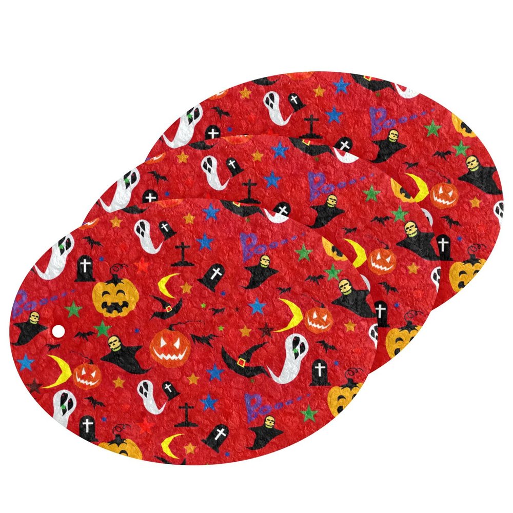 Reusable Non-Scratch Kitchen Scrub Sponges, Wood Pulp & Cotton, Halloween Pattern