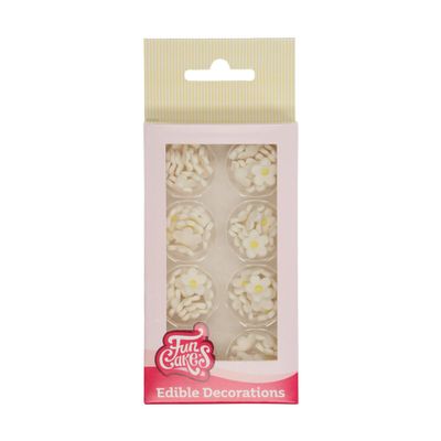 FunCakes Sugar Decorations, White Flowers, 64 Count
