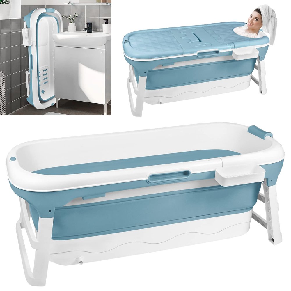 NAIZY Foldable Bathtub 128 x 62 x 52 cm, PP + TPE Portable Folding Tub with Handles for Adults and Babies