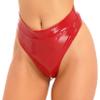 Runhomal Women’s Wet-Look Patent Leather Thong, High-Cut G-String, Open-Crotch Underwear, Red, L (S–4XL) view 2