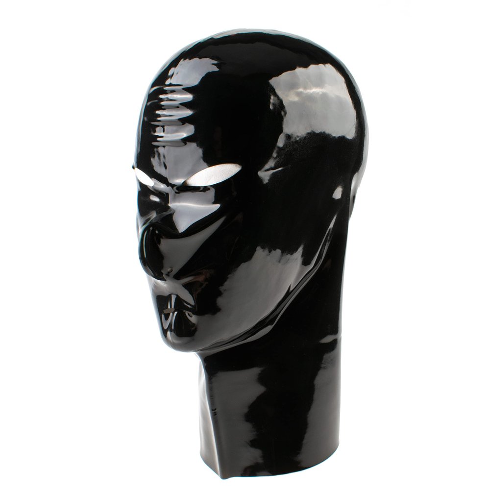 Rubberfashion Black Latex Hood Mask with Openings, 0.4 mm, XL