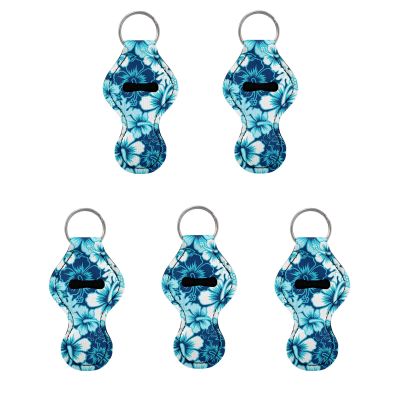 SCRAWLGOD 5-Pack Lip Balm Holder Keychains, Blue Hibiscus Flowers, One Size