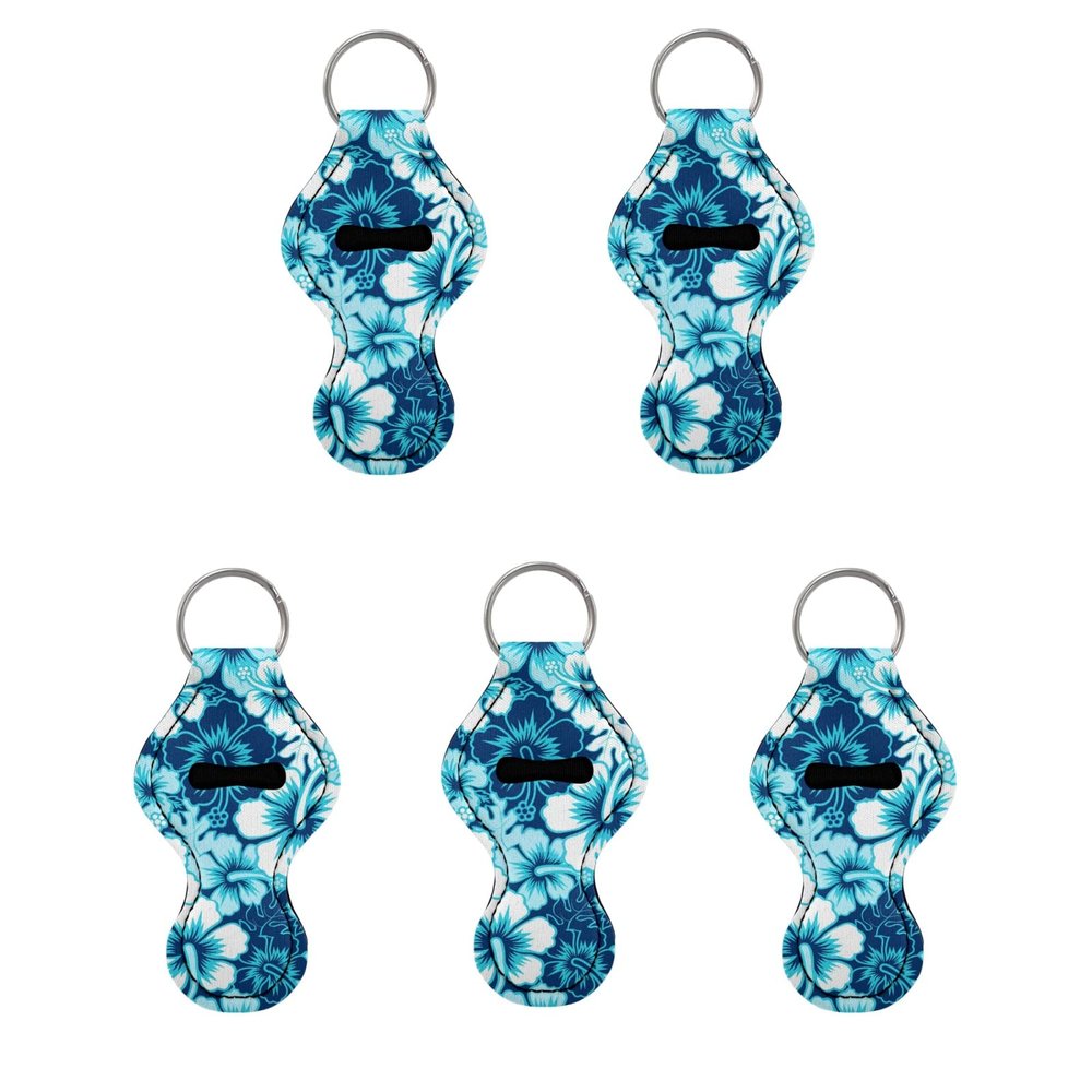 SCRAWLGOD 5-Pack Lip Balm Holder Keychains, Blue Hibiscus Flowers, One Size