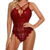 Women's Sexy Lace Cutout Bodysuit Lingerie, See-Through Catgirl One-Piece Babydoll Negligee view 3