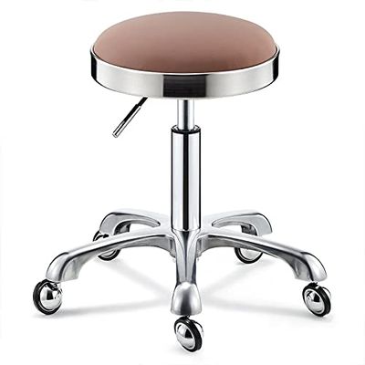 Adjustable Salon Stool with Stainless Steel Base, Color E
