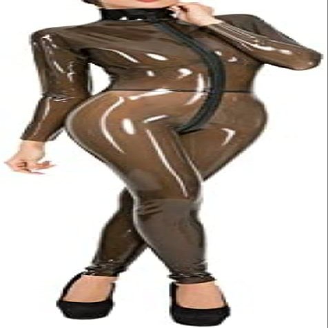 Handmade Latex Catsuit with Front Zipper, Transparent Black/Red, Size M