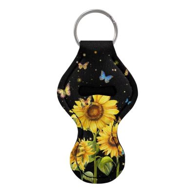 Poceacles Sunflower Butterfly Chapstick Holder Keychain for Women and Girls