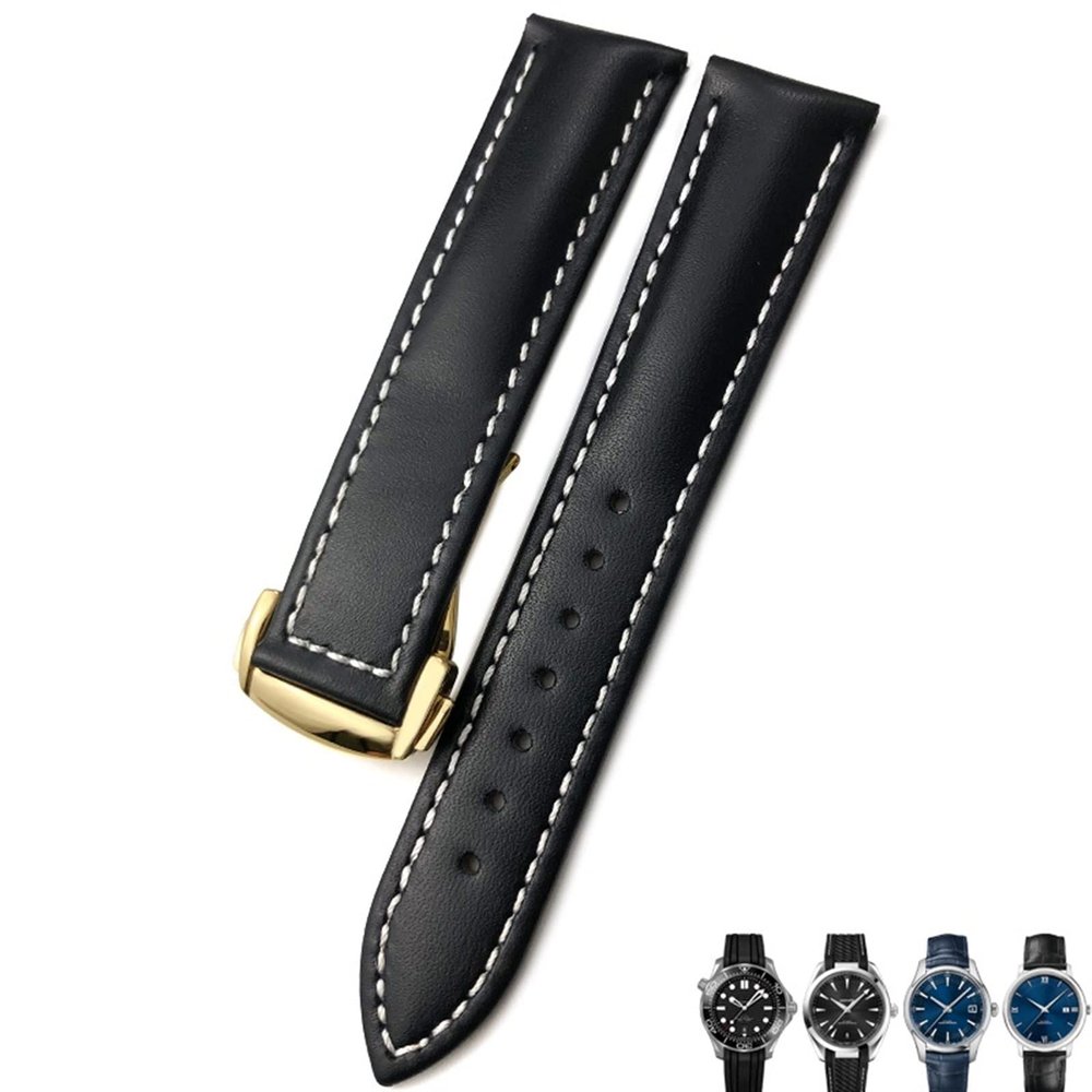 AEMALL Genuine Cowhide Leather Watch Band, 20/21/22 mm, for Omega Seamaster 300 and Speedmaster, Agate
