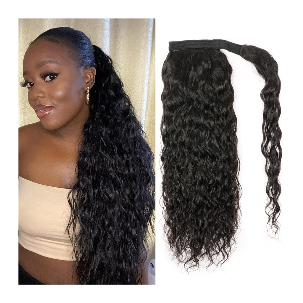 Ponytail Hair Extension, Long Wavy 12–26" Wrap-Around Clip-In Ponytail, Brazilian Remy Human Hair, Natural F