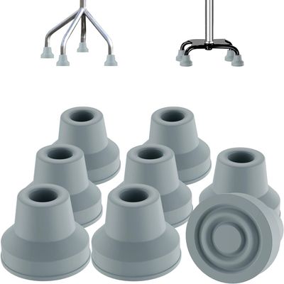 supregear 8-Piece Quad Cane Tips, Non-Slip Heavy-Duty Rubber Replacement Tips for 1/2-Inch Standard Canes and Walking Sticks, Gray