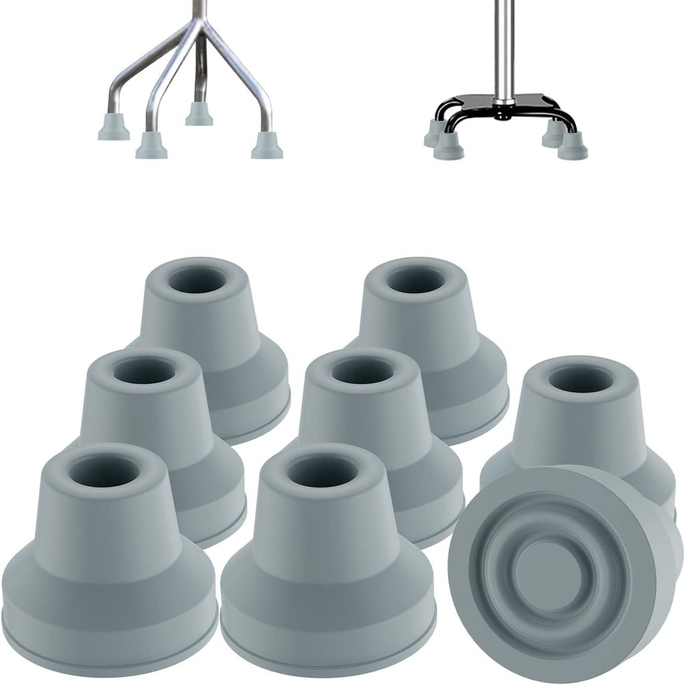supregear 8-Piece Quad Cane Tips, Non-Slip Heavy-Duty Rubber Replacement Tips for 1/2-Inch Standard Canes and Walking Sticks, Gray