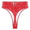 Alvivi Women's Wetlook Open-Crotch G-String Thong Panty, Patent-Look Faux Leather, Red, L view 3